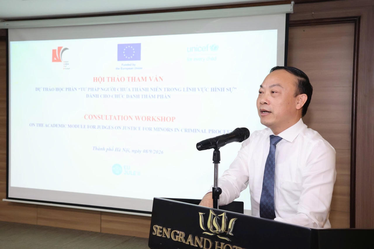 Giám đốc Học viện tư pháp Nguyễn Xuân Thu phát biểu