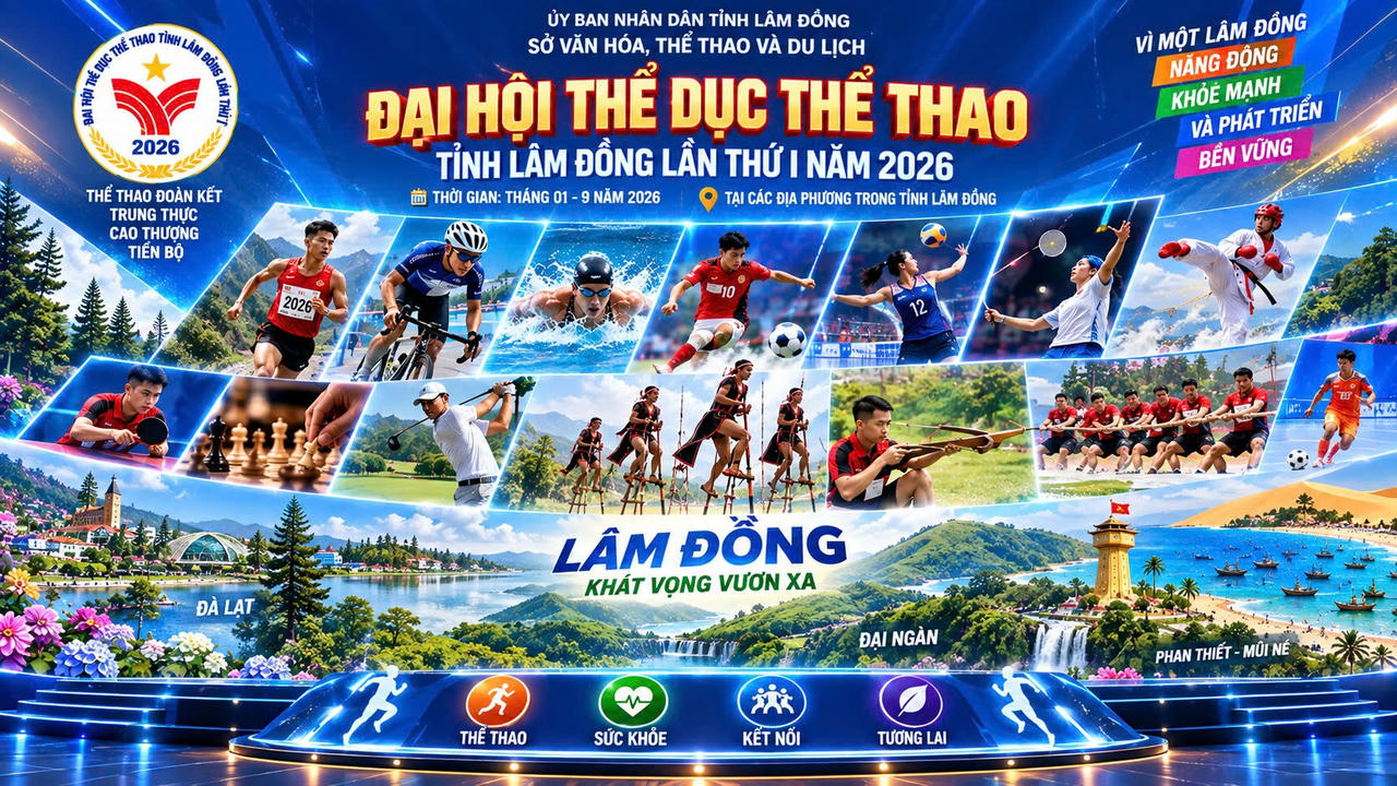 Lâm Đồng tổ chức Đại hội Thể dục thể thao lần thứ I năm 2026