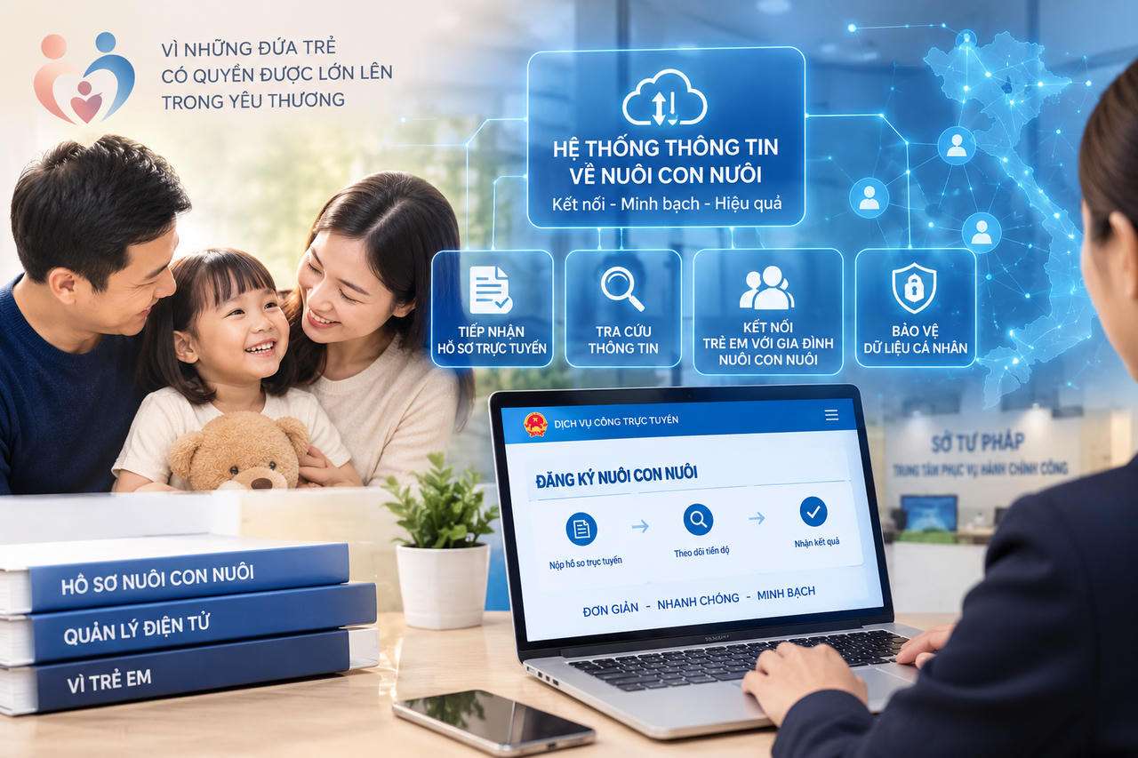 Chuyển đổi số sẽ góp phần làm cho việc nhận con nuôi thuận tiện hơn đối với người dân. (Ảnh do AI xử lý)