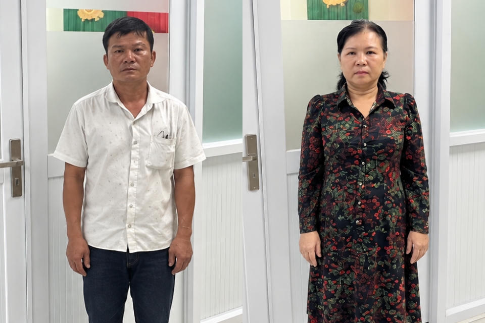  Nguyễn Văn Hoàng và Nguyễn Thị Thúy Diễm tại cơ quan điều tra. (Ảnh: Công an cung cấp)