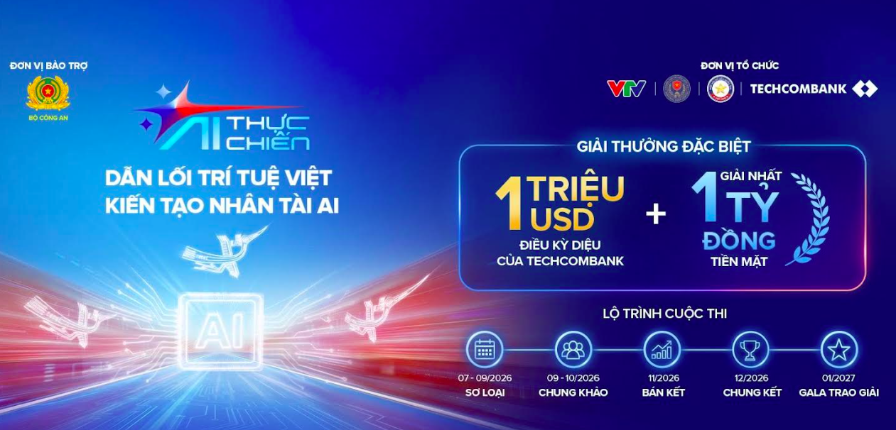 Tại AI Thực Chiến mùa 2, Techcombank tiếp tục đồng tổ chức và tài trợ độc quyền giải thưởng “Điều kỳ diệu” lên đến 1 triệu USD”. Ảnh: Techcombank