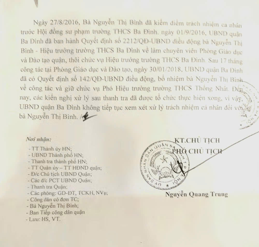 Kết luận của UBND quận Ba Đình (Ảnh: Gia Hải).