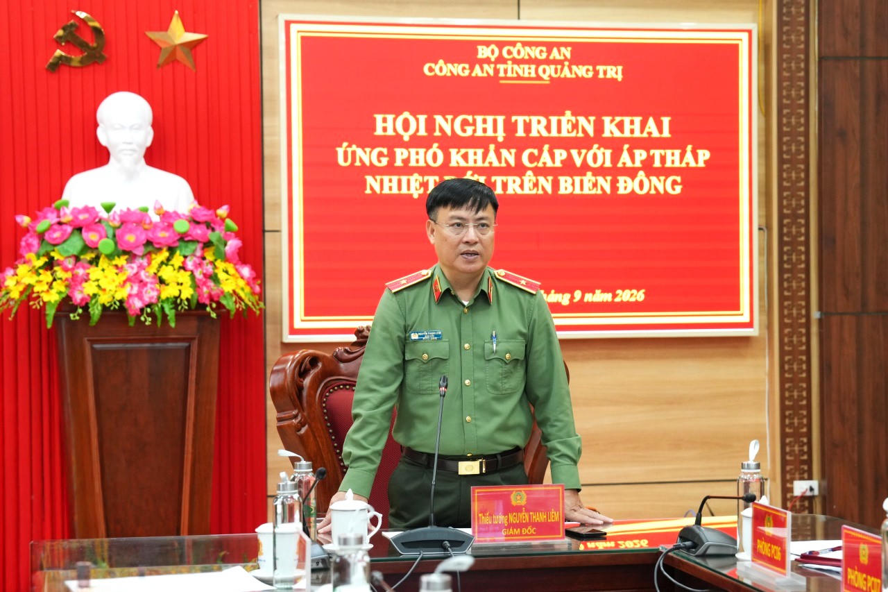Thiếu tướng Nguyễn Thanh Liêm, Giám đốc Công an tỉnh phát biểu chỉ đạo tại Hội nghị. (Ảnh: Nhật Quang)