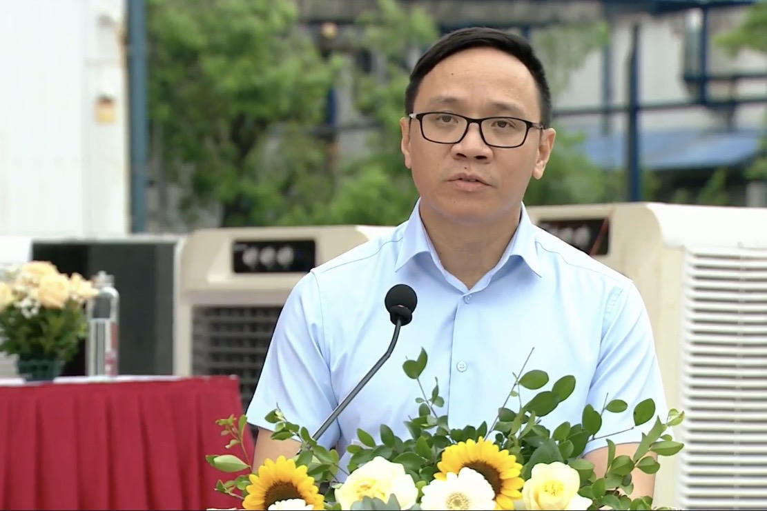 Phó Chủ tịch UBND thành phố Đào Trọng Đức phát biểu khai mạc buổi diễn tập (Ảnh: Hải Anh)