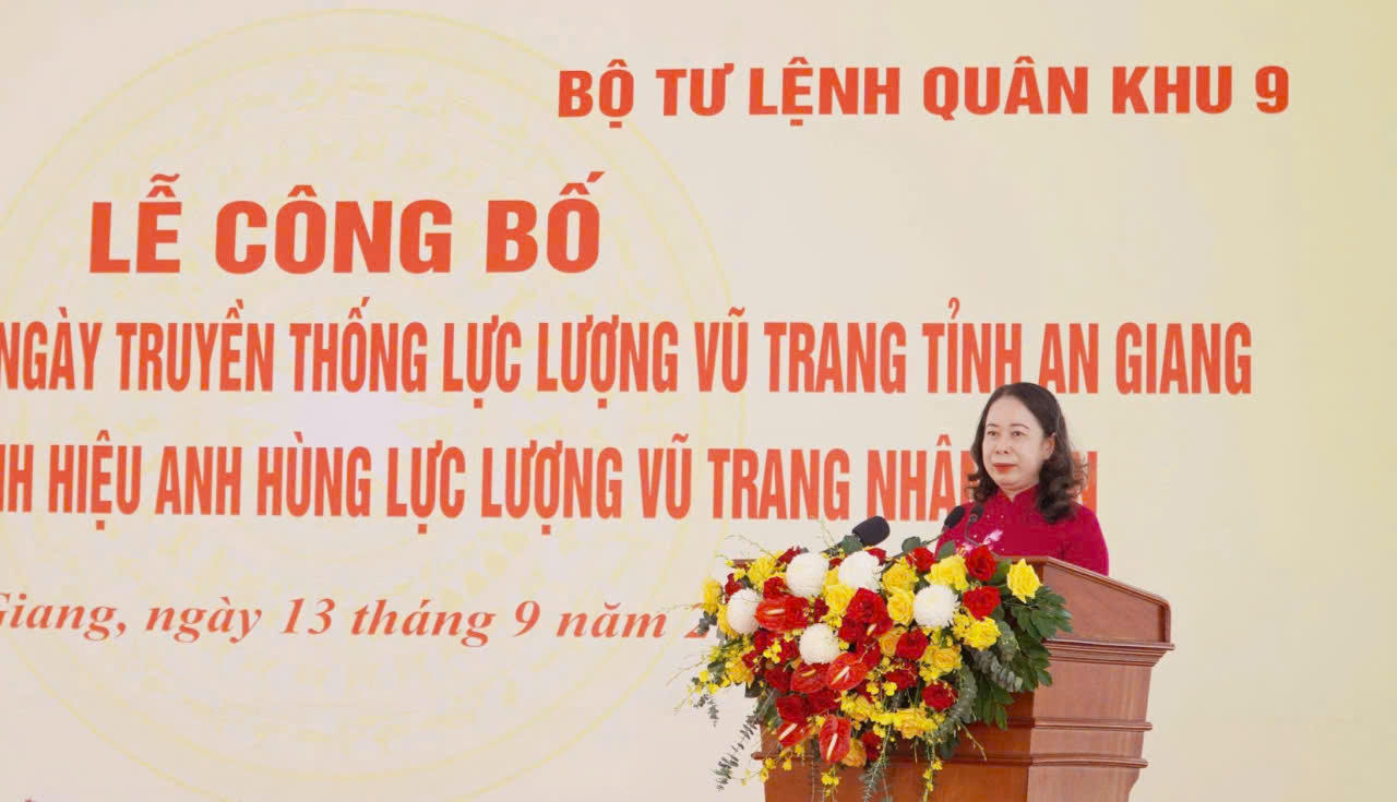 Bà Võ Thị Ánh Xuân, Bí thư Trung ương Đảng, Phó Chủ tịch nước phát biểu tại buổi lễ. Ảnh: Châu Sa 