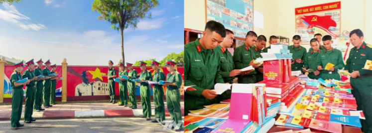 Cán bộ, chiến sĩ Lữ đoàn 382 tích cực nghiên cứu sách báo, tài liệu tuyên truyền pháp luật và duy trì sinh hoạt chính trị tại đơn vị.