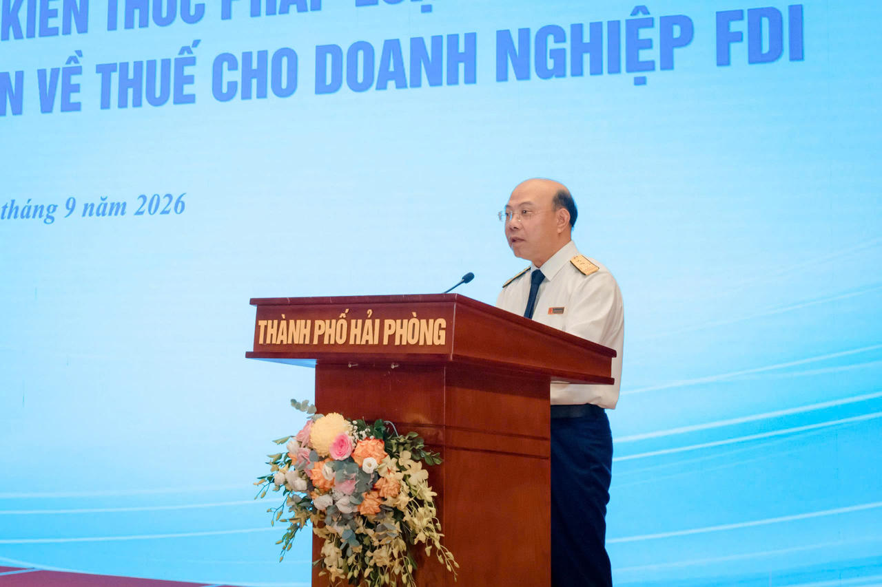 Ông Nguyễn Tiến Trường - Trưởng Thuế TP Hải Phòng phát biểu tại hội nghị (Ảnh: PV).