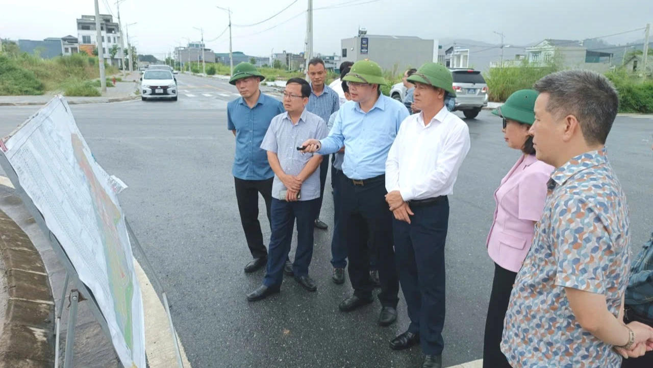 Đoàn kiểm tra thực địa Khu đô thị mới Phú Long, xã Bảo Thắng. (Ảnh: Nguyễn Hải)