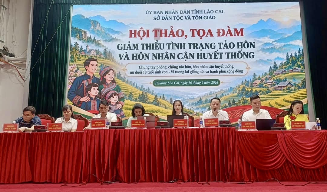 Hội thảo, tọa đàm “Giảm thiểu tình trạng tảo hôn và hôn nhân cận huyết thống trên địa bàn tỉnh Lào Cai năm 2026. (Ảnh: Nguyễn Hải)