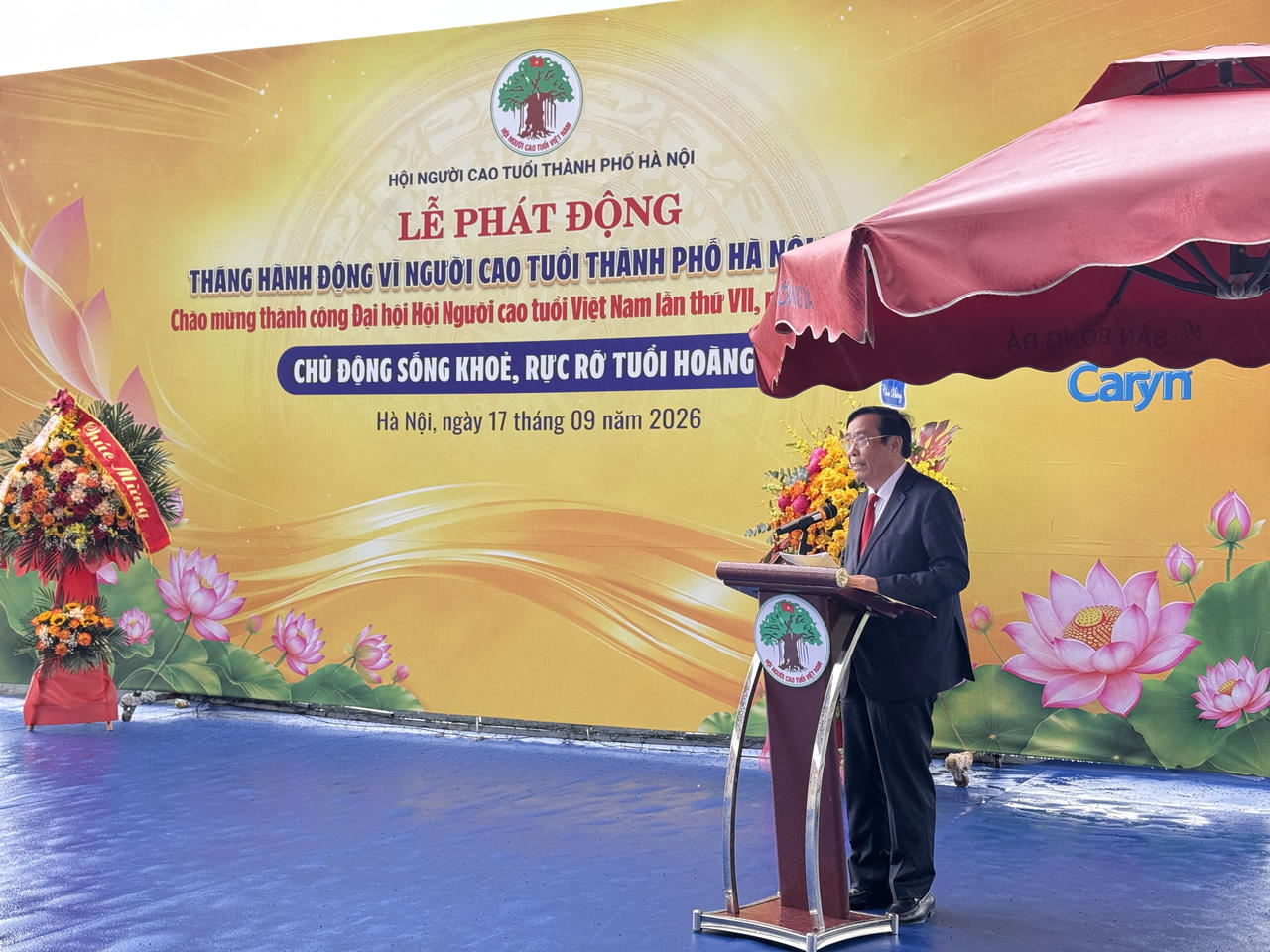 Chủ tịch Hội Người cao tuổi Việt Nam Nguyễn Thanh Bình phát biểu tại Lễ phát động. (Ảnh: PV)