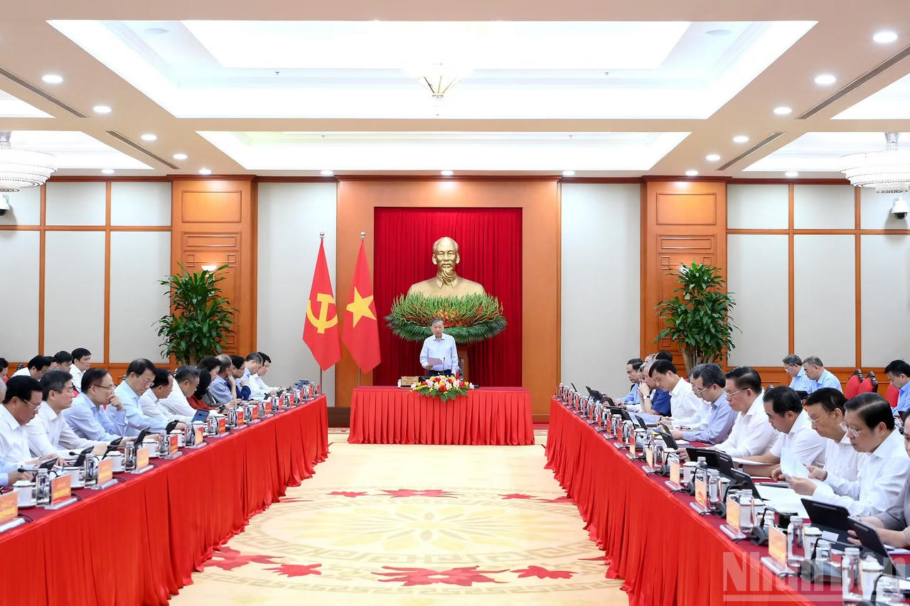 Quang cảnh cuộc làm việc tại Trụ sở Trung ương Đảng﻿. Ảnh: nhandan.vn