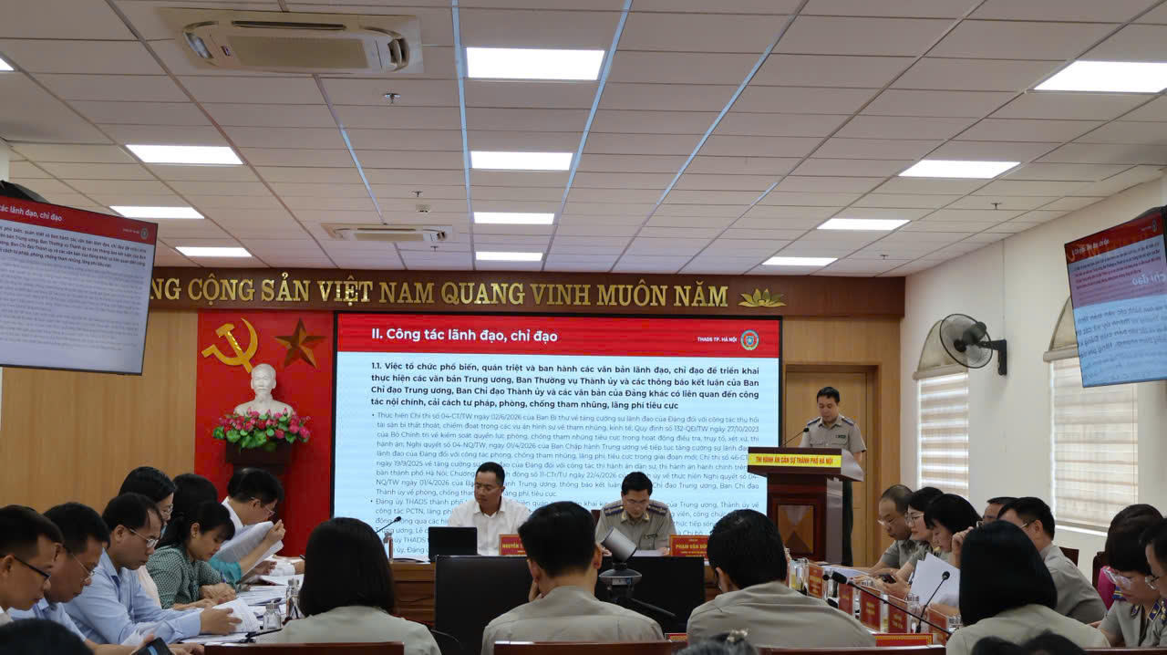 Quang cảnh buổi làm việc của Ban Nội chính Thành ủy Hà Nội với Thi hành án dân sự TP Hà Nội ngày 3/8/2026.