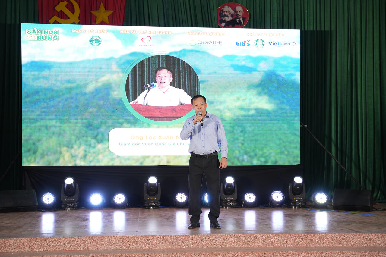 Ông Lộc Xuân Nghĩa, Giám đốc Vườn Quốc Gia Chư Yang Sin phát biểu tại sự kiện.