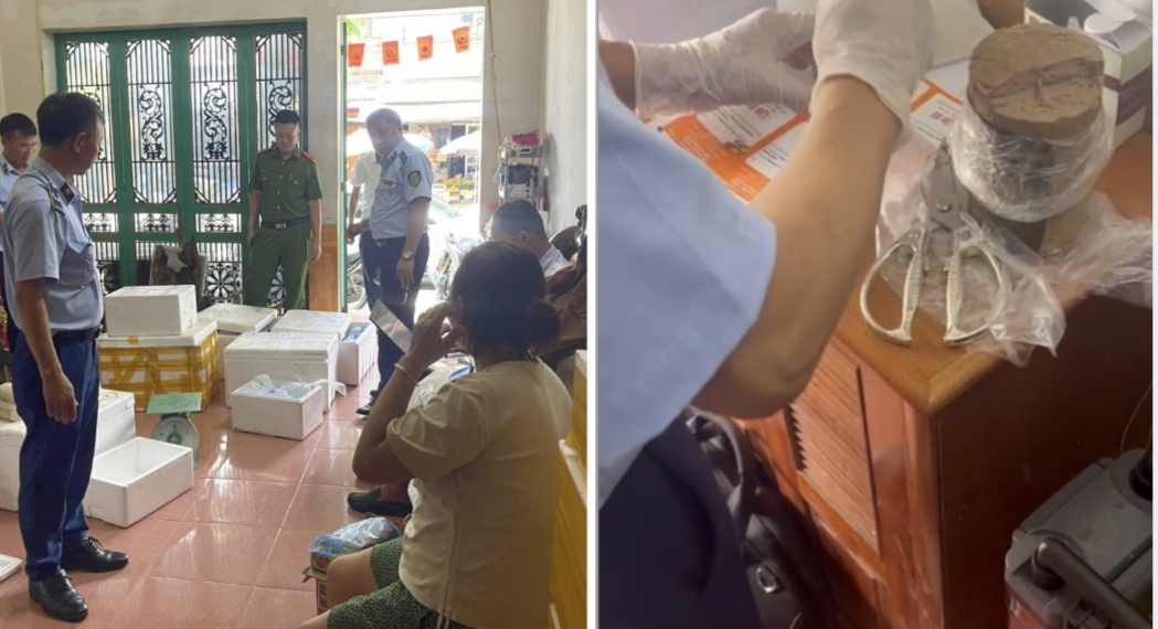 Lực lượng chức năng kiểm tra tại cơ sở sản xuất giò, chả.