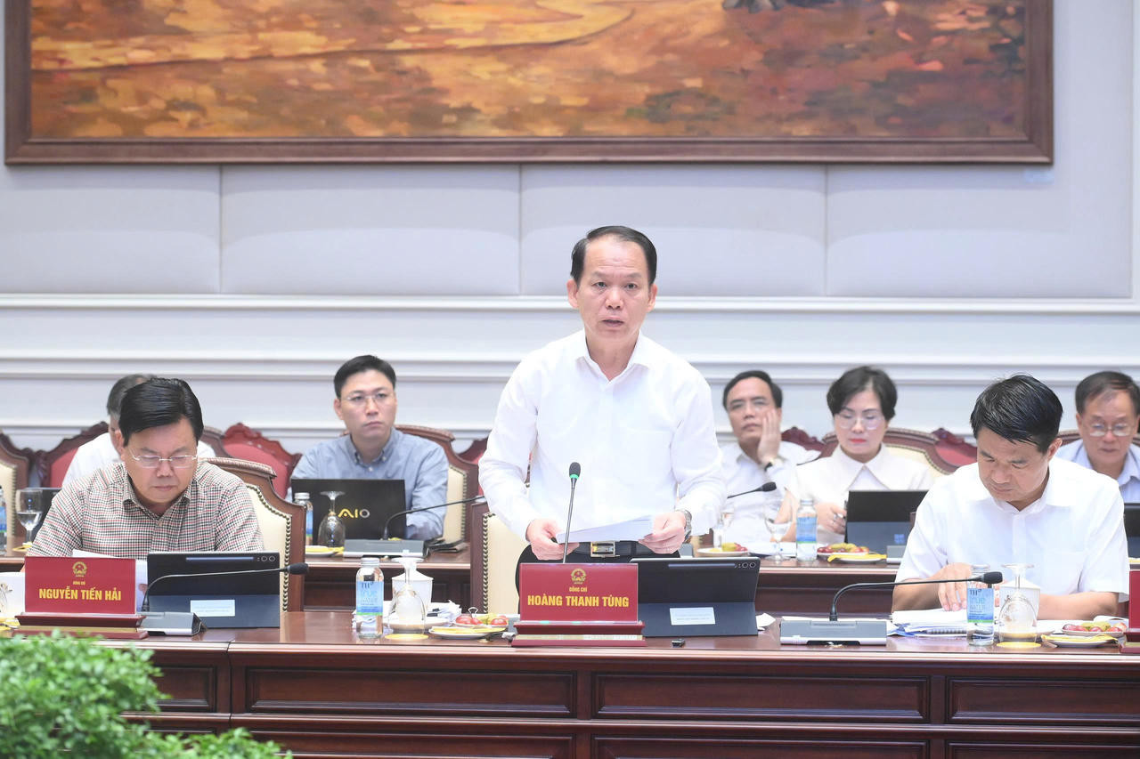 Bộ trưởng Bộ Tư pháp Hoàng Thanh Tùng báo cáo tại Phiên họp.