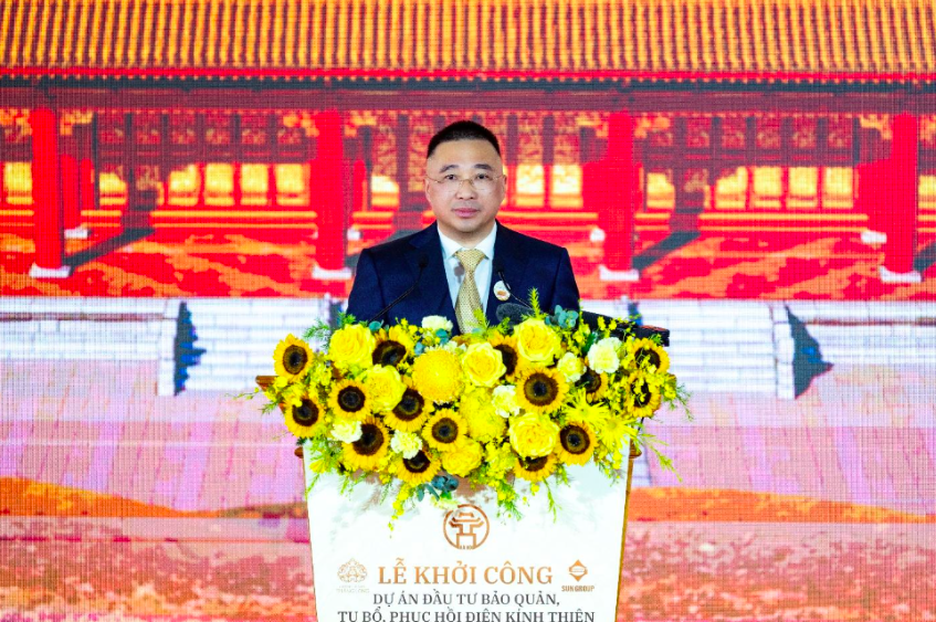 Ông Trần Minh Sơn - Thành viên Hội đồng sáng lập, Phó Chủ tịch Thường trực Hội đồng quản trị Tập đoàn Sun Group chia sẻ tại lễ khởi công. Ảnh: BTC