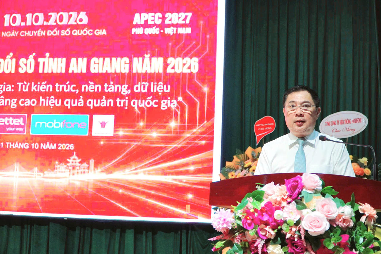 Ông Võ Minh Trung, Tỉnh ủy viên, Giám đốc Sở Khoa học và Công nghệ tỉnh An Giang phát biểu. Ảnh: Khánh Thùy