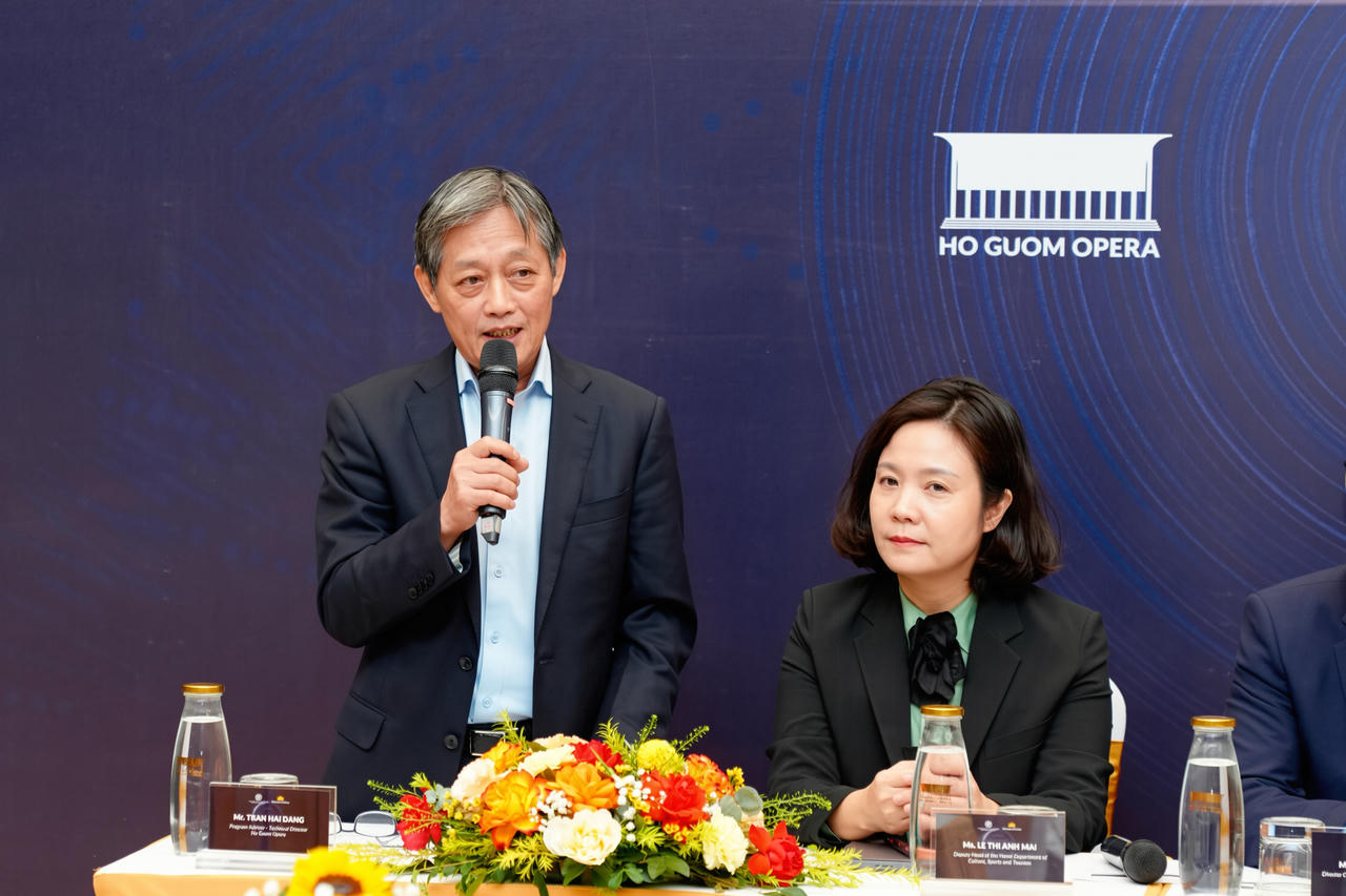 Ông Trần Hải Đăng, Cố vấn nghệ thuật Nhà hát Hồ Gươm phát biểu tại sự kiện.