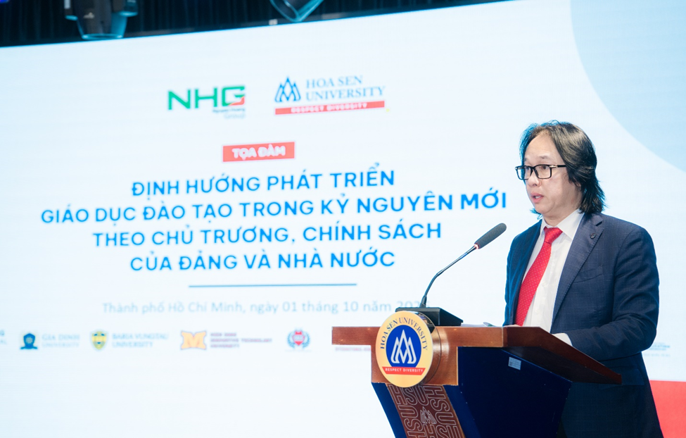 Chủ tịch – Tổng Giám đốc Hoàng Quốc Việt cho biết NHG xác định giáo dục là lĩnh vực cốt lõi, đầu tư lâu dài. Ảnh: HSU