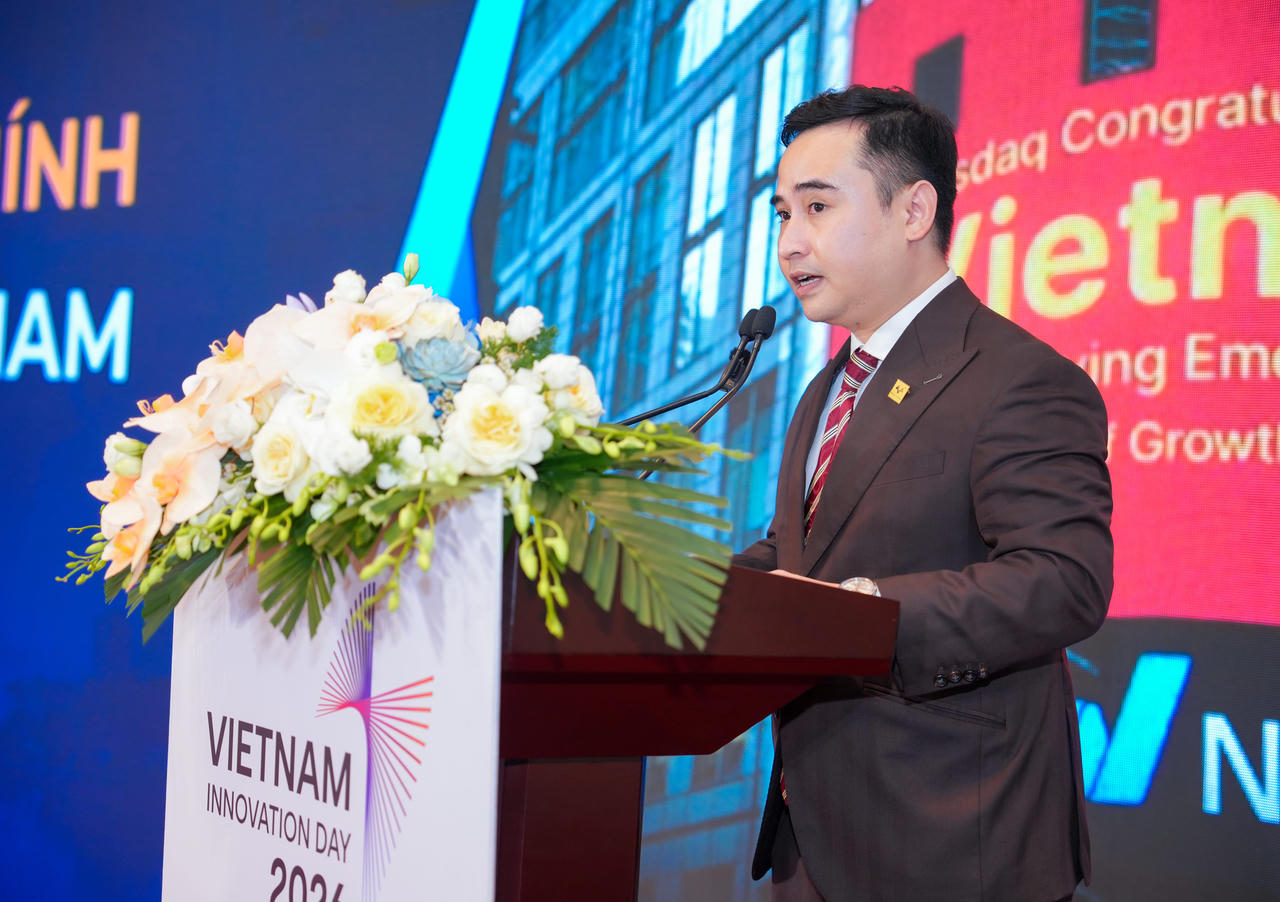Ông Nguyễn Đức Tài, Phó Tổng Giám đốc Tài chính Meey Group, trình bày tham luận tại Diễn đàn “Đổi mới sáng tạo trong lĩnh vực tài chính - ngân hàng 2026”.