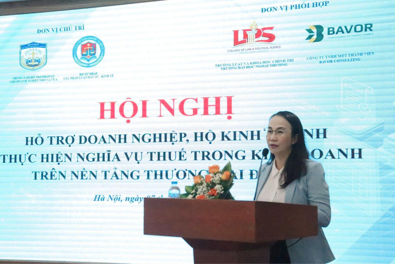 Bà Lê Thị Hoàng Thanh, Phó Cục trưởng Cục Pháp luật dân sự - kinh tế phát biểu
