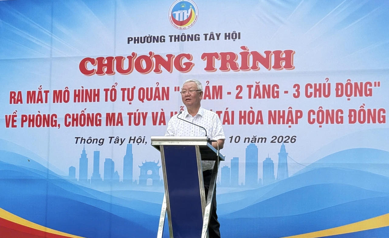 Ông Nguyễn Thanh Thủy - Phó Bí thư Thường trực Đảng ủy phường Thông Tây Hội phát biểu tại buổi lễ (Ảnh: UBND phường Thông Tây Hội).