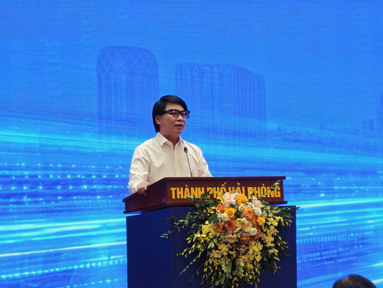 Giám đốc Sở Khoa học và Công nghệ Hải Phòng Nguyễn Cao Thắng phát biểu. (ảnh Thuỳ Linh)