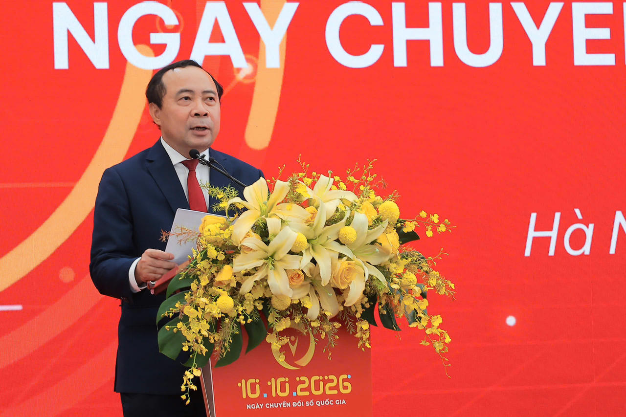 Bộ trưởng Bộ Khoa học và Công nghệ (KH&CN) Vũ Hải Quân phát biểu chào mừng Ngày chuyển đổi số Quốc gia 2026. (Ảnh: MST)