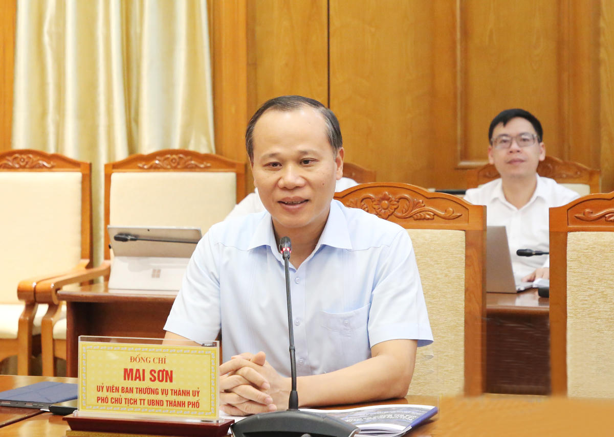 Phó Chủ tịch Thường trực UBND thành phố Mai Sơn phát biểu tại buổi làm việc (Ảnh: Cổng TTĐT Bắc Ninh)