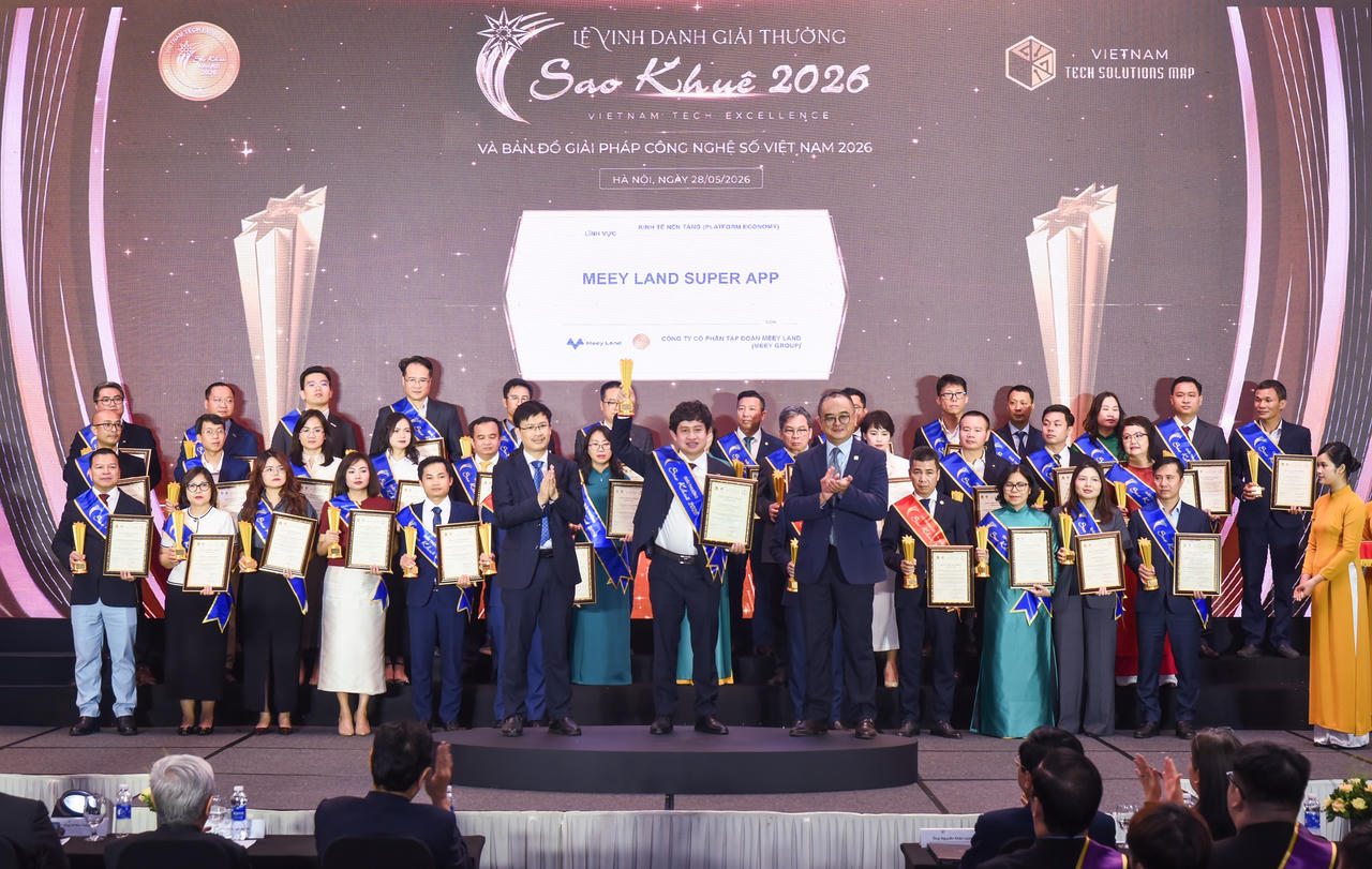 Meey Land Super App được vinh danh giải thưởng Sao Khuê 2026, hạng mục Kinh tế nền tảng. Ảnh: Meey Group