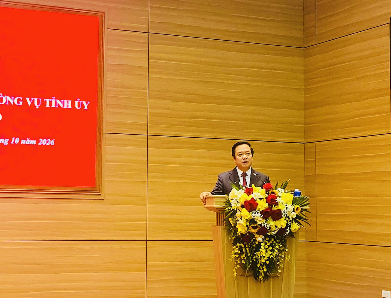 Bí thư Tỉnh ủy Phạm Quang Ngọc phát biểu tại Hội nghị (Ảnh: Vũ Hùng)
