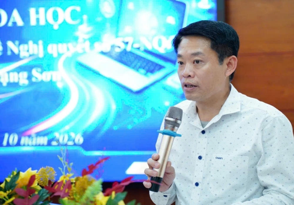 Ông Nguyễn Quang Huy - Giám đốc Sở Khoa học và Công nghệ tỉnh Lạng Sơn phát biểu tại hội thảo. Ảnh: HM