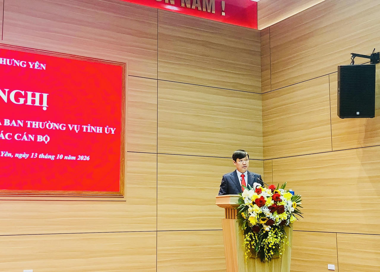 Tân Trưởng ban Tuyên giáo Tỉnh ủy Hưng Yên Nguyễn Tuấn Phong phát biểu tại Hội nghị. (Ảnh: Vũ Hùng)