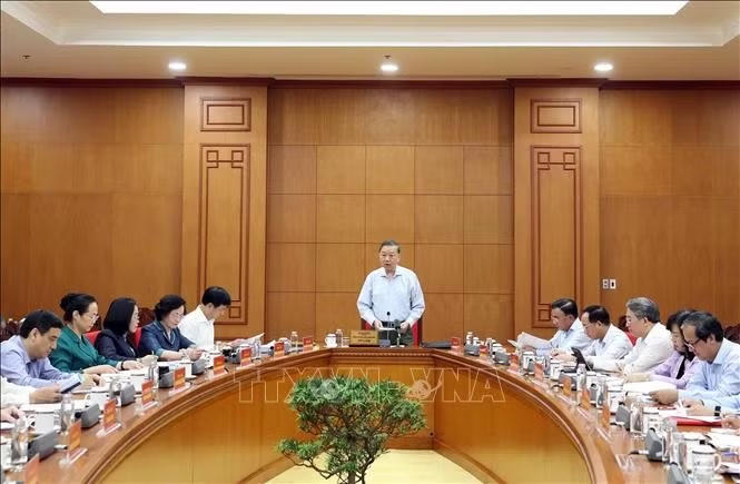 Tổng Bí thư, Chủ tịch nước Tô Lâm phát biểu chỉ đạo tại buổi làm việc với Đảng ủy Chính phủ, Đảng ủy Bộ Văn hóa, Thể thao và Du lịch cùng các cơ quan liên quan. Ảnh: Thống Nhất/TTXVN