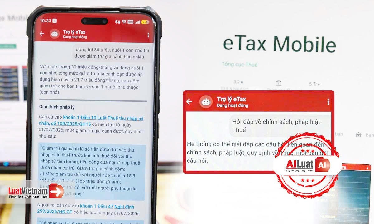 LuatVietnam chính thức cung cấp dịch vụ hỏi đáp pháp luật thuế bằng AI trên eTax Mobile, Cổng Dịch vụ công ngành Thuế