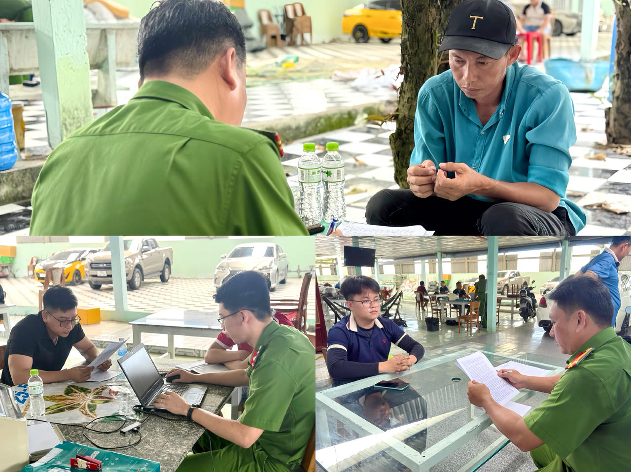 Lực lượng chức năng làm việc với người làm thuê tại công ty của Hứa Văn Chọn (Ảnh: T.N).
