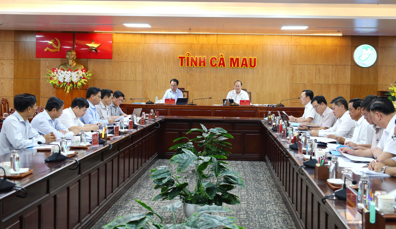 Ông Nguyễn Hồ Hải - Bí thư Tỉnh ủy (bên phải) và ông Lữ Quang Ngời - Chủ tịch UBND tỉnh, chủ trì cuộc họp rà soát, xử lý các dự án tồn đọng, kéo dài trên địa bàn tỉnh Cà Mau (Ảnh: CTV).