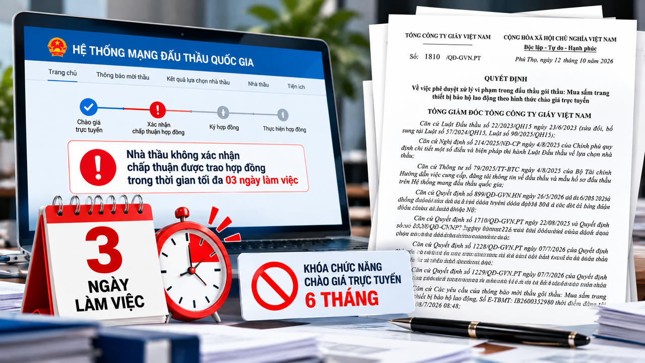 Tổng công ty Giấy Việt Nam xử lý vi phạm đấu thầu đối với Công ty CP Thiết bị Công nghiệp Á Đông