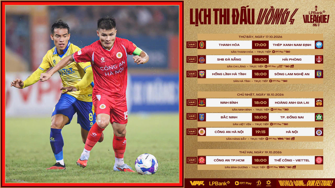 Trước vòng 4 V.League 2026/27: Tâm điểm derby Nghệ Tĩnh