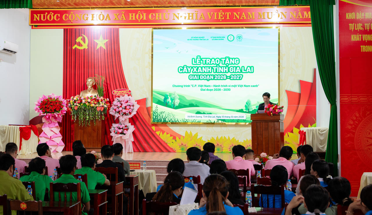 C.P. Việt Nam phối hợp cùng Cục Lâm nghiệp và Kiểm lâm tổ chức Lễ trao tặng và phát động trồng cây xanh tại xã Bình Dương (tỉnh Gia Lai). Ảnh: C.P. Việt Nam