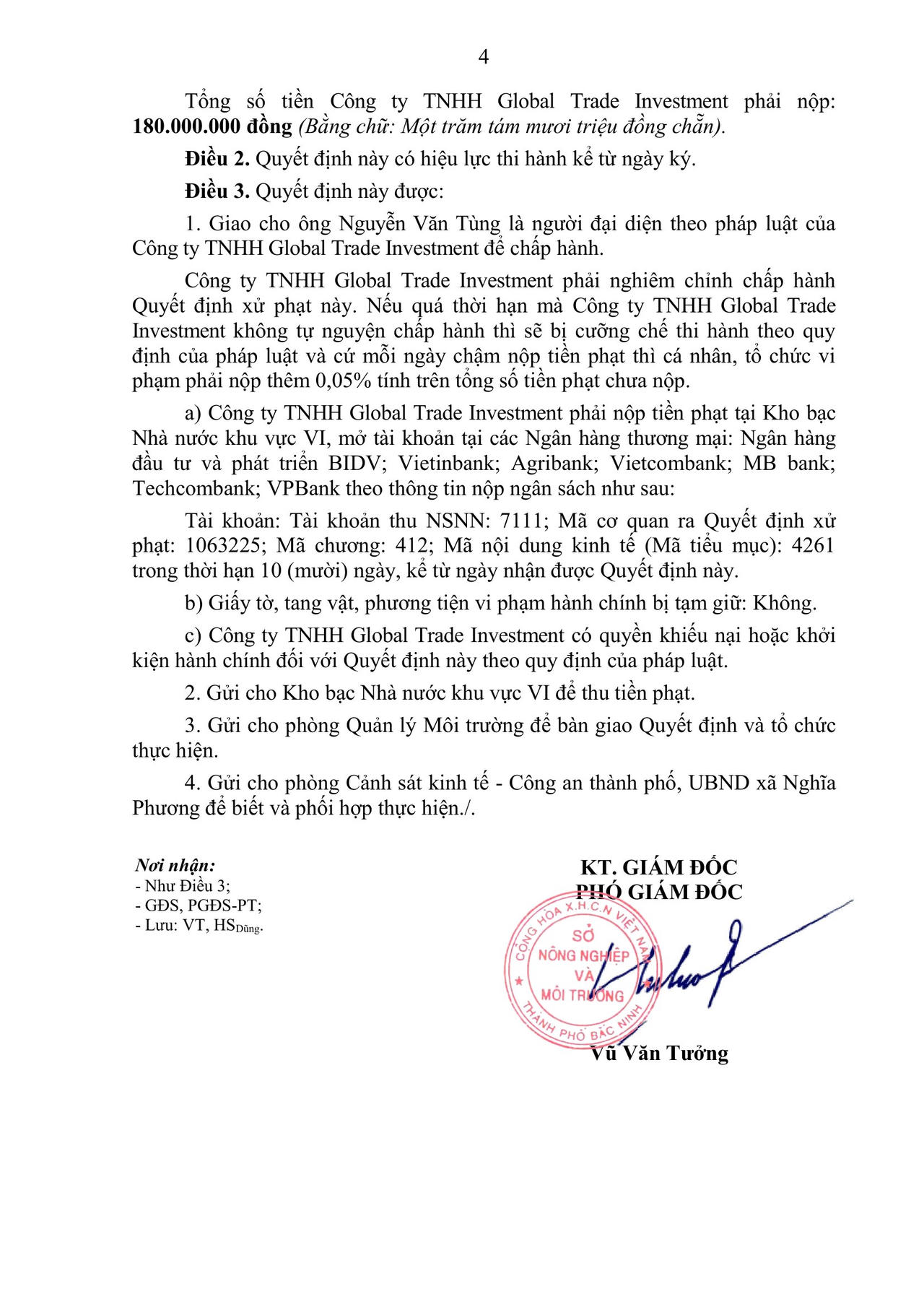 Bắc Ninh: Công ty TNHH Global Trade Investment bị xử phạt vi phạm hành chính 180 triệu đồng