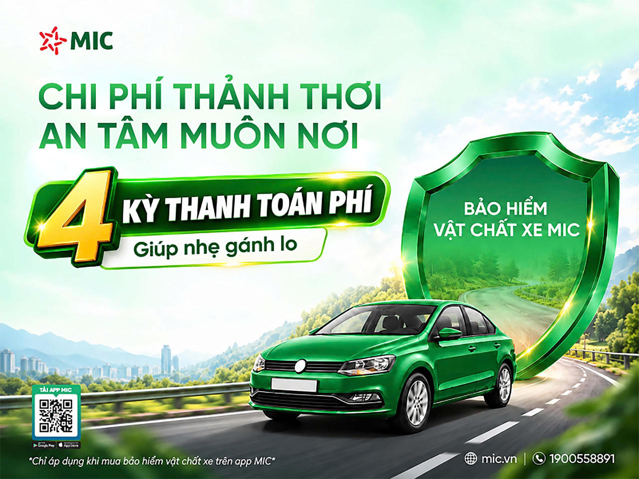 Bảo hiểm Quân đội (MIC) vừa chính thức triển khai chương trình "Chi phí thảnh thơi - an tâm muôn nơi" với bước đột phá về phương thức thanh toán bảo hiểm Vật chất xe ô tô (xe không kinh doanh) trên nền tảng số App MIC.