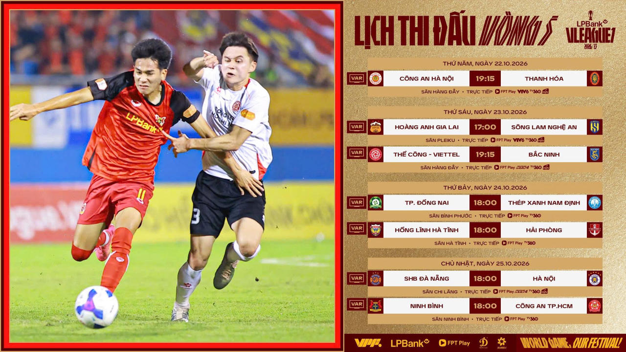 Vòng 5 V.League 2026/27: Hoàng Anh Gia Lai quyết tìm chiến thắng trên sân nhà