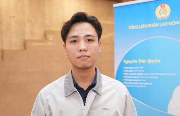 Anh Nguyễn Đức Quyền (sinh năm 1999), công nhân Công ty TNHH TOTO Việt Nam, thuộc Liên đoàn Lao động thành phố Hà Nội