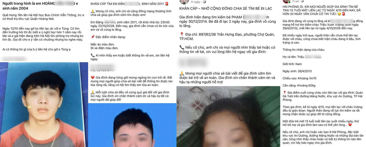 Liên tiếp là những bài đăng tìm người là học sinh, sinh viên trên mạng xã hội (Ảnh chụp màn hình)