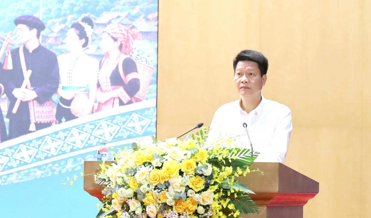 Ông Nguyễn Thế Phước, Phó Bí thư Tỉnh ủy, Chủ tịch Ủy ban MTTQ Việt Nam tỉnh Lào Cai phát biểu tại Hội nghị (Ảnh: laocai.gov.vn)