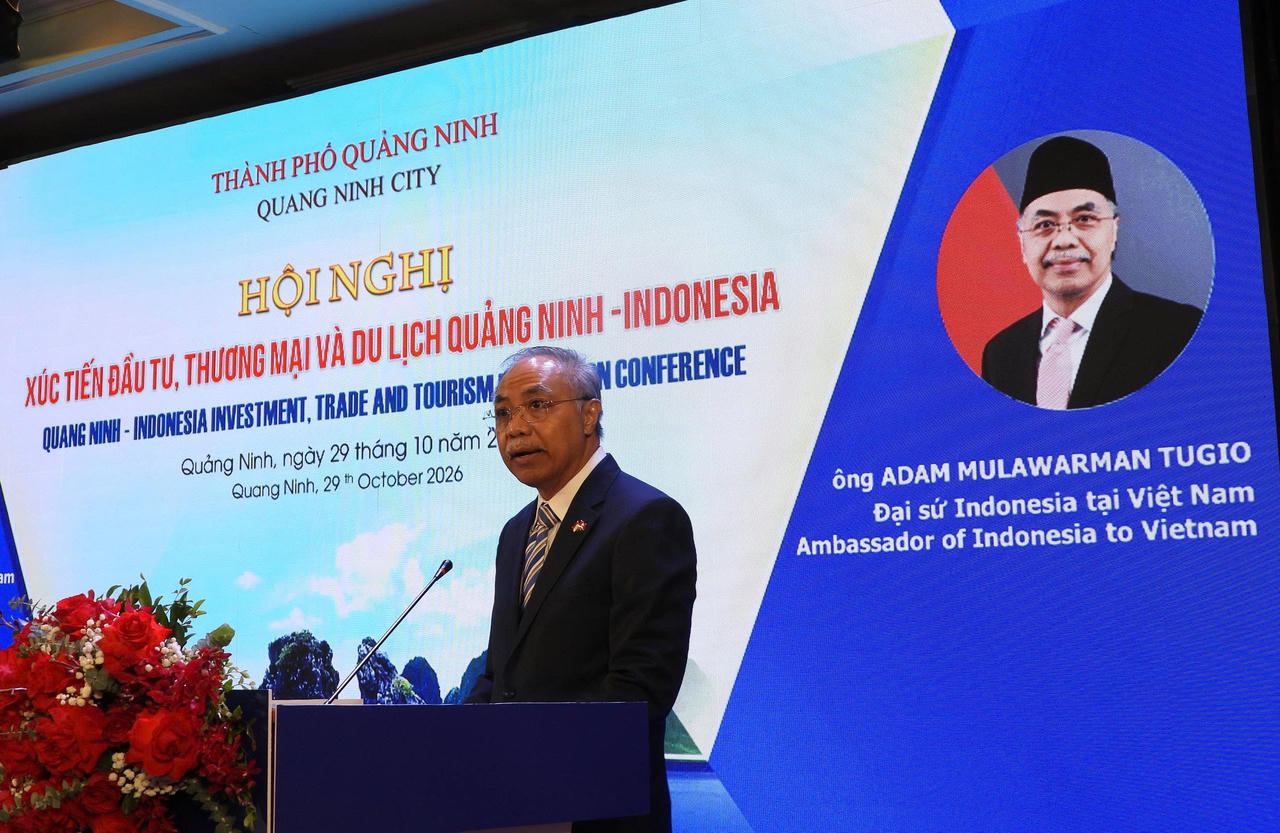 Ông Adam Mulawarman Tugio, Đại sứ Đặc mệnh toàn quyền Indonesia tại Việt Nam phát biểu tại hội nghị. (Ảnh: Công Hoan)