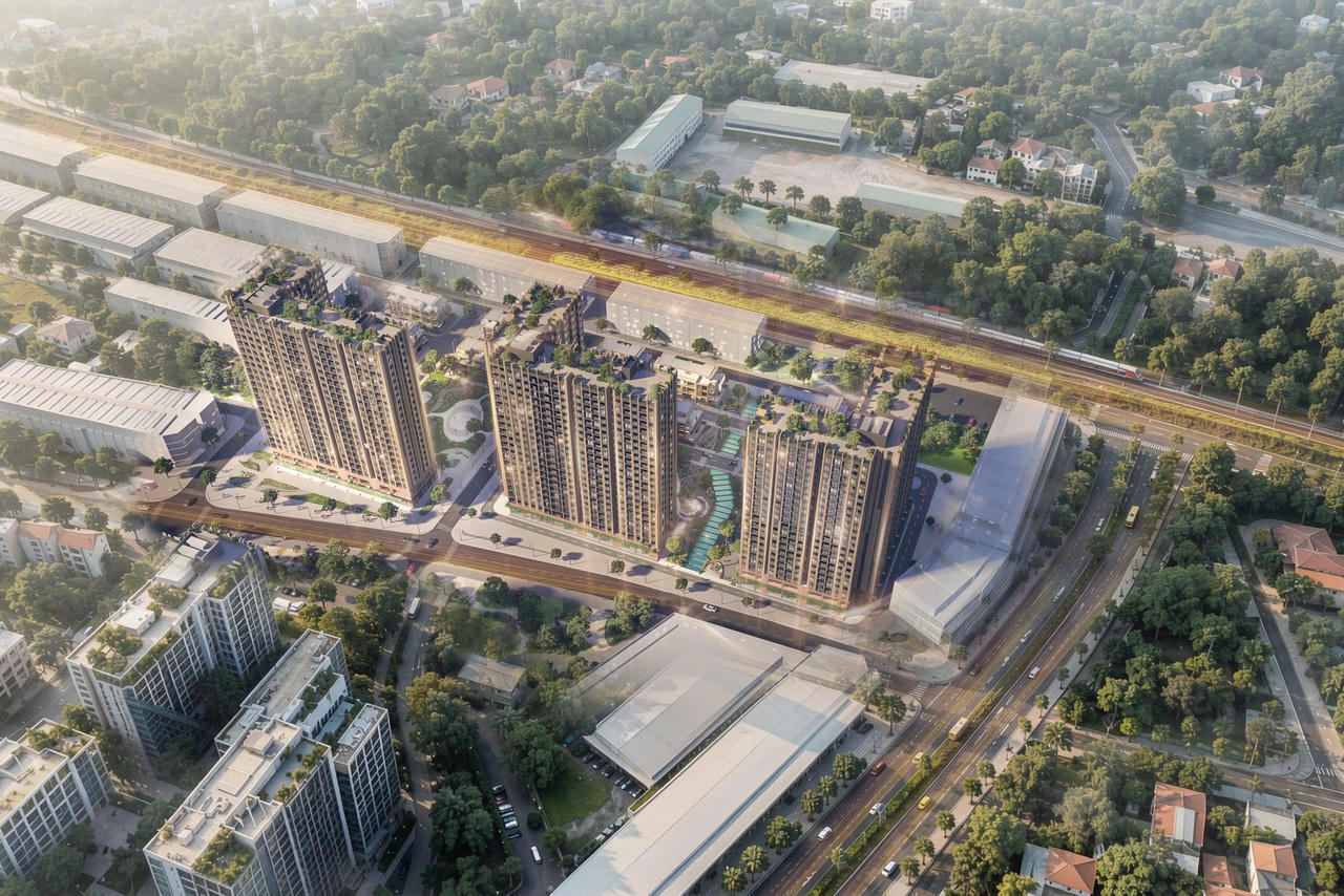 Phối cảnh tổng thể quần thể nhà ở xã hội TNG Việt Bắc 1 và TNG Việt Bắc 2 tại phường Tích Lương, tỉnh Thái Nguyên.