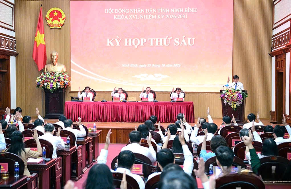 Kỳ họp thứ 6 HĐND tỉnh Ninh Bình khóa XVI nhiệm kỳ 2026-2031 thống nhất thông qua 13 Nghị quyết