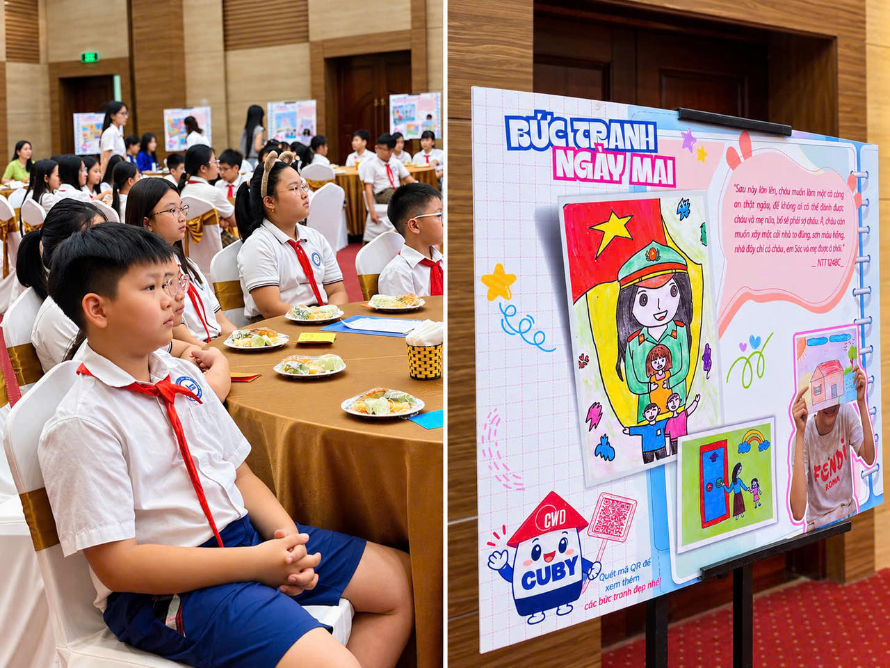 Hình ảnh các em học sinh chăm chú nghe lời chia sẻ từ các diễn giả. (Ảnh: PV)